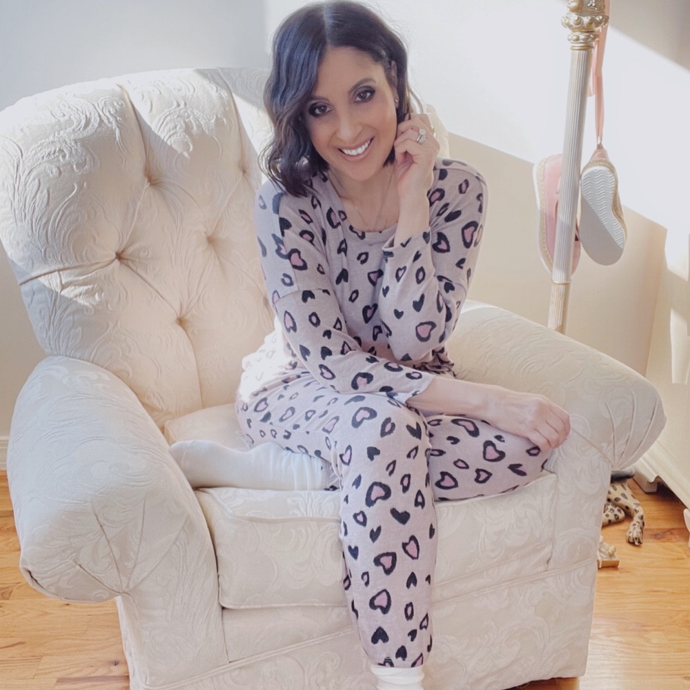 Bobeau Heart Print Cozy jogger set